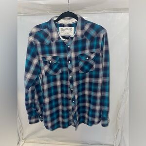 Roebuck & Co. Blue Plaid Shirt Pearl snap size xl